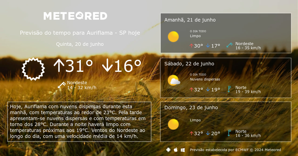 Previsão do tempo Auriflama SP. 14 dias - tempo.com