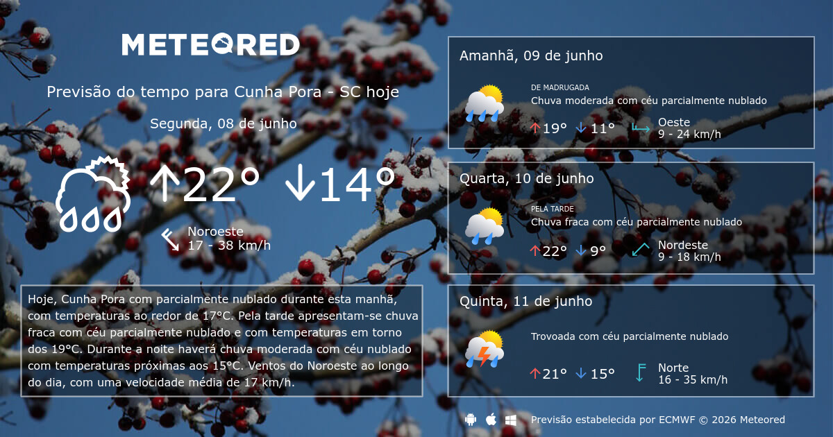 Previsão do tempo Cunha Pora SC. 14 dias - Meteored Brasil